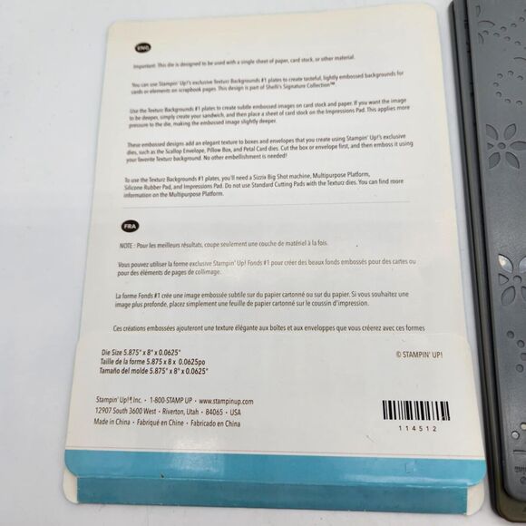 Stampin Up Texturz Backgrounds #1 Embossing Dies Plates Sizzix Big Shot - Picture 4 of 5